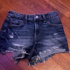 Blue Distressed Jean Shorts with Raw Hem